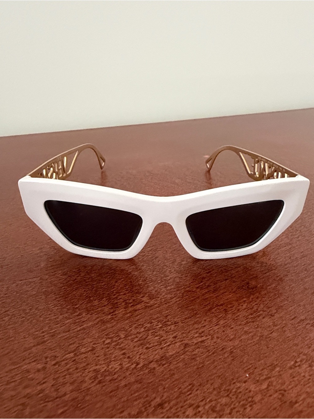 Versace White Cat-Eye Sunglasses with Gold Temples